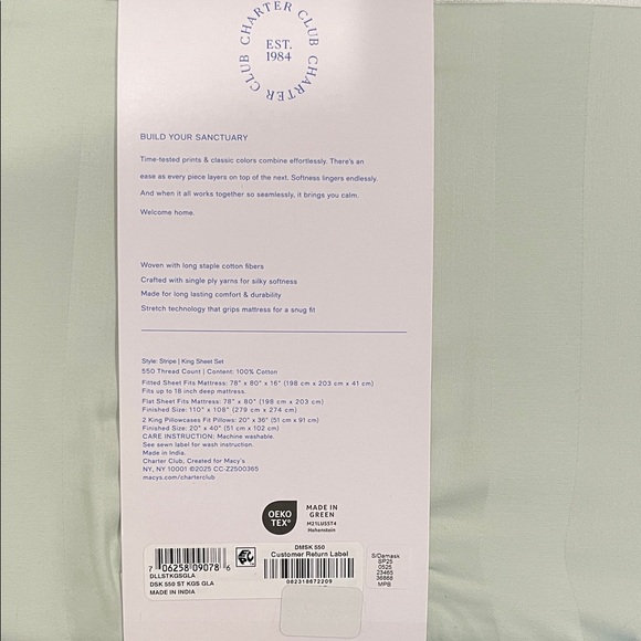 Charter Club Damask Collection King Sheet Set - Light Green 100% cotton - Picture 2 of 2